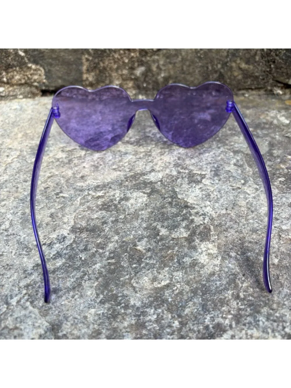 Purple Heart Shaped Sunglasses Rimless Tinted Festival Rave Party Boho Pride NEW